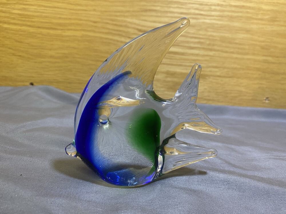 Vintage Blue And Greren Fish Hand Blowin Glass 4.5 Inch - Beautiful